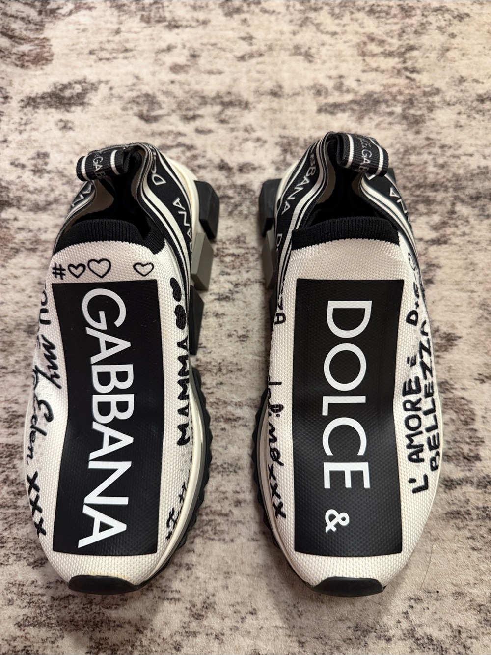 Dolce & Gabbana Black and White Logo Slip-On Sneakers